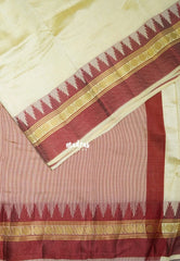 Ivory Beige with Maroon - Raaga - Semi Tussar with Rudraksham Border - Best for Small Functions