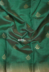 Dual Shade Emerald Green - Raaga - Semi Tussar with Temple Border - Best for Small Functions