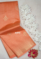 Dual Shade Peach Orange - Raaga - Semi Tussar with Temple Border - Best for Small Functions