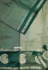 Golden Shade Emerald Green - Raaga - Semi Tussar Saree with Tissue Weaving Body - Best for Small Functions