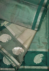 Golden Shade Emerald Green - Raaga - Semi Tussar Saree with Tissue Weaving Body - Best for Small Functions