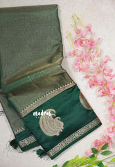Golden Shade Emerald Green - Raaga - Semi Tussar Saree with Tissue Weaving Body - Best for Small Functions