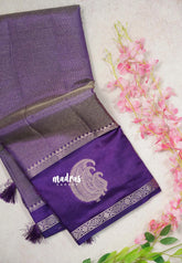 Golden Shade Royal Purple - Raaga - Semi Tussar Saree with Tissue Weaving Body - Best for Small Functions