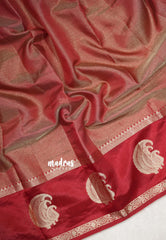 Golden Shade Reddish Maroon - Raaga - Semi Tussar Saree with Tissue Weaving Body - Best for Small Functions