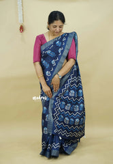 Indigo Blue - Zara Malgudi printed silk with Bagru Prints