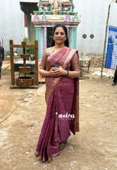Golden Shade Magenta Mist - Thendral - Kanchi tissue silk Saree with Rich Pallu and Blouse - Perfect for Wedding Functions