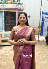 Golden Shade Magenta Mist - Thendral - Kanchi tissue silk Saree with Rich Pallu and Blouse - Perfect for Wedding Functions