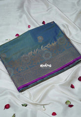 Dual Shade Teal - Ramyam - Soft Jute Banarasi Silk with Floral Border and Rich Pallu - Perfect for Festive Wear