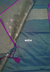Dual Shade Teal - Ramyam - Soft Jute Banarasi Silk with Floral Border and Rich Pallu - Perfect for Festive Wear