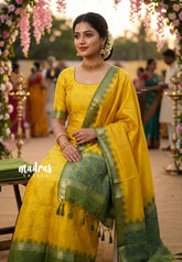 Golden Turmeric Yellow - Manjari Raw Silk Salwar Suit with Thread Weaving - Best for Wedding Functions