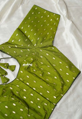 Sap Green - Zari Butta Silk Cotton Readymade Blouse