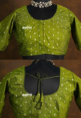 Sap Green - Zari Butta Silk Cotton Readymade Blouse