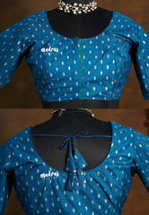 Cobalt Blue - Zari Butta Silk Cotton Readymade Blouse