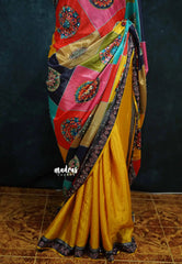 Multicolor with yellow - Mirror Work Chinon Silk Partly Pallu Saree with Rich Pallu