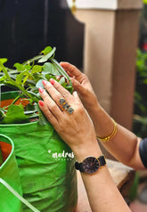Black Tourmaline Raw Stone Handmade Imported Contemporary Stack Adjustable Ring
