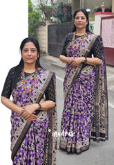 Purple - Kalanjali chanderi Printed silk with kalamkari floral prints
