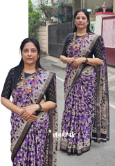 Purple - Kalanjali chanderi Printed silk with kalamkari floral prints