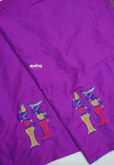 Dualshade magenta - Mayuri - 1 mtr Silk Cotton Embroidered Blouse Piece – Village Folk Art Motif