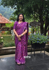 Lavender Purple - Soft and Breezy Silky Georgette with Jamdani Prints and Kantha Stitch Border - Best for Office Wear