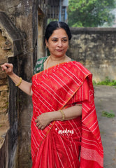 Spicy Red - Surabhi - Khadi Silk Stripes Thread Weaving Pattern with Double Blouse Combo - Best for Office Wear