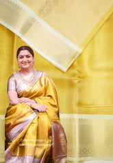 Bright Golden Yellow Bloom - Kushboo -  Banarasi Tissue silk saree Dual shade