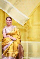 Bright Golden Yellow Bloom - Kushboo - Banarasi Tissue silk saree Dual shade