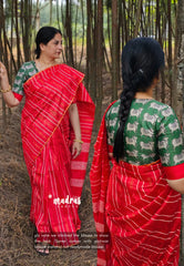 Spicy Red - Surabhi - Khadi Silk Stripes Thread Weaving Pattern with Double Blouse Combo - Best for Office Wear