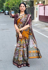 Turmeric yellow - Kalanjali chanderi silk with kalamkari kalahasti prints