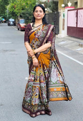 Turmeric yellow - Kalanjali chanderi silk with kalamkari kalahasti prints