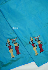 Dual shade Blue - Mayuri - 1 mtr Silk Cotton Embroidered Blouse Piece – Village Folk Art Motif