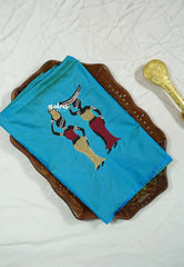 Dual shade Blue - Mayuri - 1 mtr Silk Cotton Embroidered Blouse Piece – Village Folk Art Motif