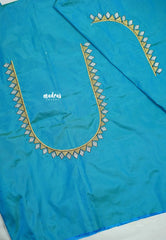Dual shade Blue - Mayuri - 1 mtr Silk Cotton Embroidered Blouse Piece – Village Folk Art Motif