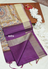 Purple - Roopa - Premium Chappa semi tussar with Madhubani art pallu