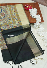 Black - Roopa - Premium Chappa semi tussar with Madhubani art pallu