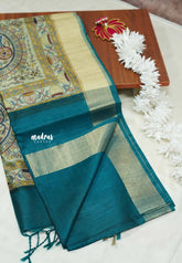 Teal green - Roopa - Premium Chappa semi tussar with Madhubani art pallu