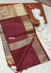 Deep maroon - Roopa - Premium Chappa semi tussar with Madhubani art pallu