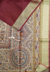 Deep maroon - Roopa - Premium Chappa semi tussar with Madhubani art pallu