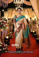 Sandal Beige with Brown - Roopa - Premium Chappa semi Tussar with Ganga Jamuna Border - Perfect for Small Functions
