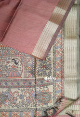 Muted Rosewood Pink - Roopa - Premium Chappa semi Tussar with Kantha Stich Border - Perfect for Small Functions