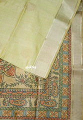 Soft Lime Green - Roopa - Premium Chappa semi Tussar with Madhupani Prints - Perfect for Small Functions