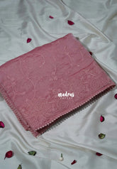 Muted Pink - Roshini - Pure Tissue Organza Silk Floral Weaving Embroidery with Lace - Best for Evening Functions | Diwali Festive