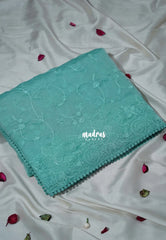 Soft Bluish Green - Roshini - Pure Tissue Organza Silk Floral Weaving Embroidery with Lace - Best for Evening Functions | Diwali Festive