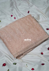 Pastel Peach - Roshini - Pure Tissue Organza Silk Floral Weaving Embroidery with Lace - Best for Evening Functions | Diwali Festive
