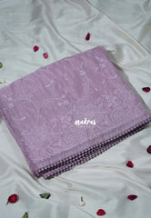Soft Lavender - Roshini - Pure Tissue Organza Silk Floral Weaving Embroidery with Lace - Best for Evening Functions | Diwali Festive