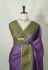 Lavender Purple - Rukmani - Premium Tussar Semi Silk Striped Thread Weaving with Rettapet Border - Perfect for tea party
