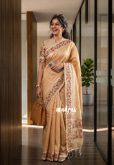 Sandal Brown - Chitraleka - Semi Tussar Silk with Jute Texture & Zari Stripes | Perfect for Small Functions