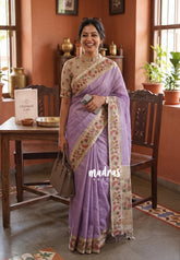 Lilac Lavender - Chitraleka - Semi Tussar Silk with Jute Texture & Zari Stripes | Perfect for Small Functions