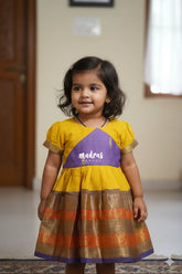 Turmeric Yellow - Saaral - Karthigai Silk Cotton Muthu Kattam with Traditional Border for Kids