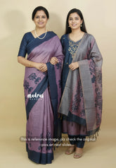 Amitha – Mom and Daughter Combo Tussar Silk - Blue Salwar Set Muted Lavender with Saree