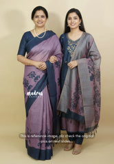 Amitha – Mom and Daughter Combo Tussar Silk - Blue Salwar Set Muted Lavender with Saree